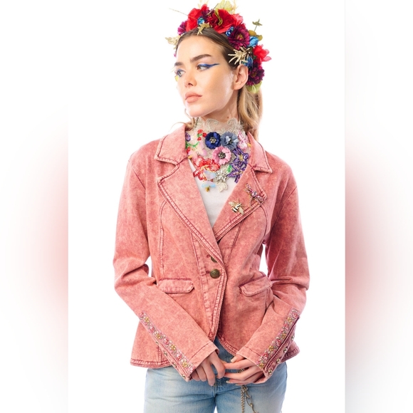 Aratta Jackets & Blazers - NWT Floral Embroidered Pink French Terry Jacket